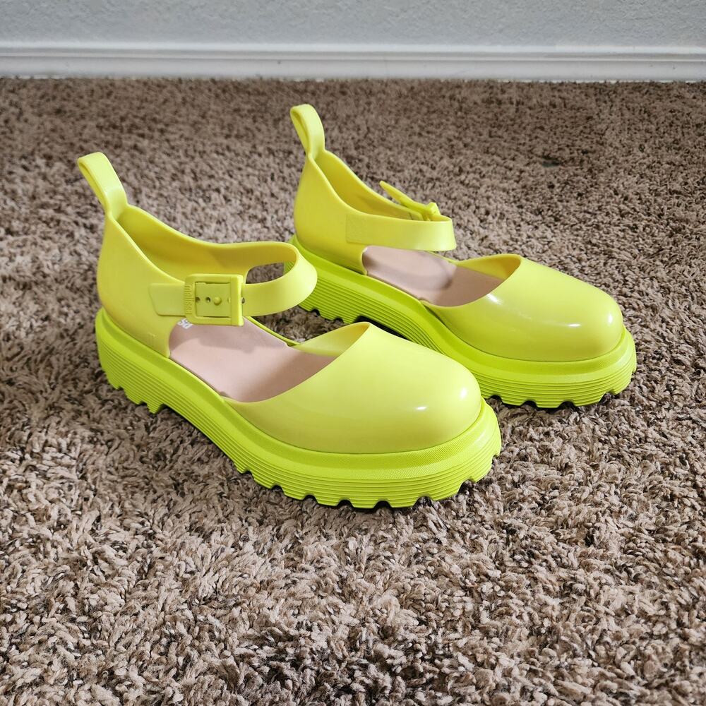 Melissa Neon Yellow Chunky Platform Lug Sole Mary Jane Jelly Shoe Size 9